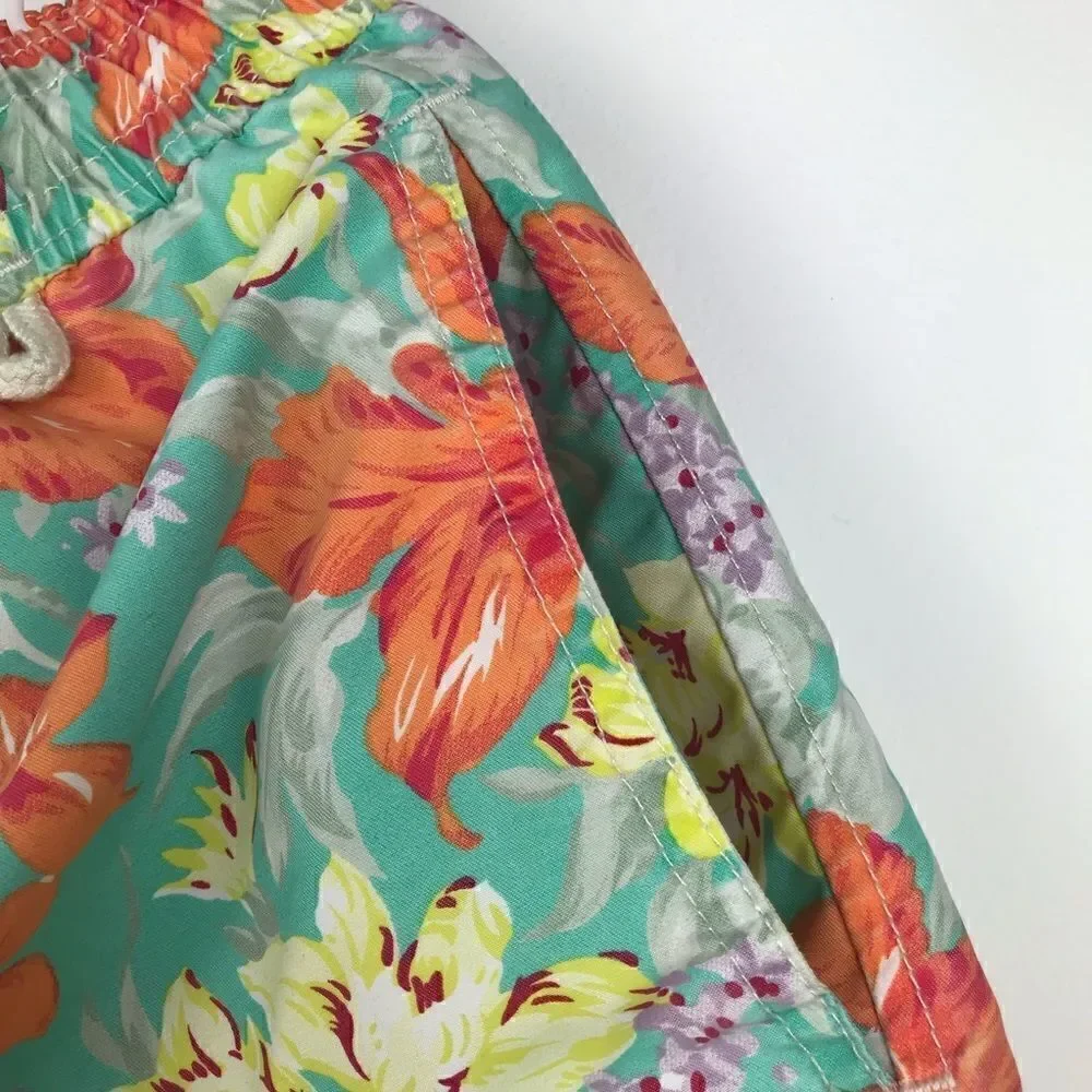 Polo Ralph Lauren Teal and Orange Hibiscus Tropical Print Swim Trunks